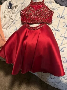 Embellished Red Satin Girls' Party Dress